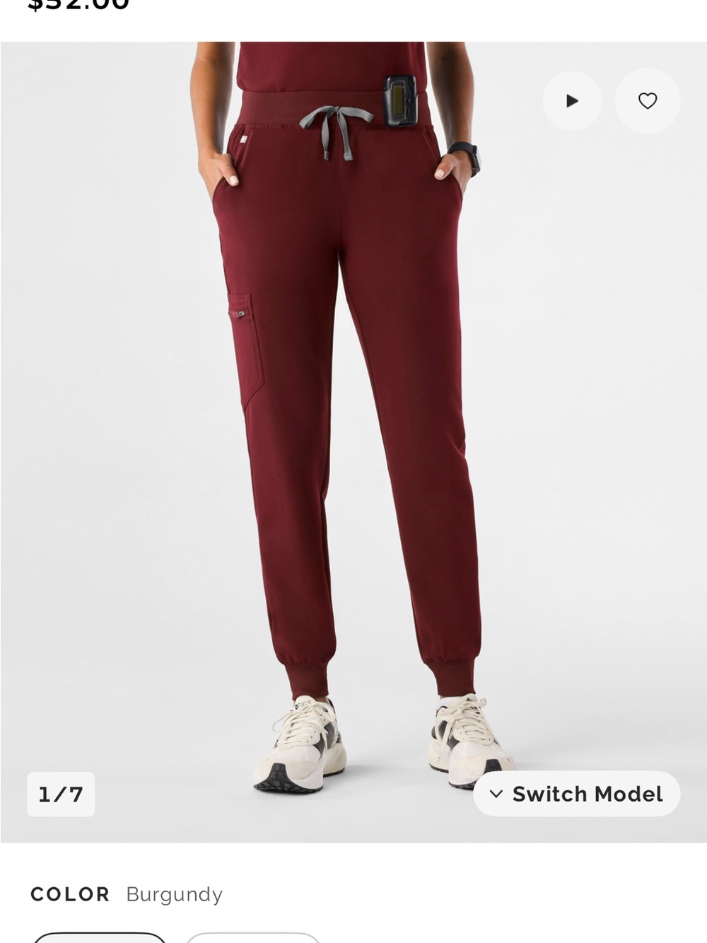 FIGS women’s Joggers in Burgundy with Gray Drawstring